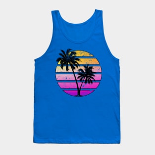 Distressed Style Synthwave Sunset design Tank Top